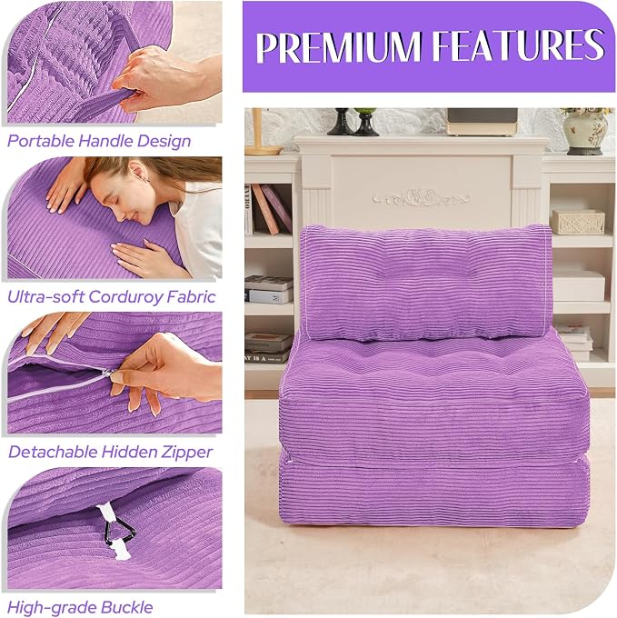 HABUTWAY Folding Sofa Bed, Convertible Sleeper Chair Bed w/Dual-Pillow & Handle - Image 6