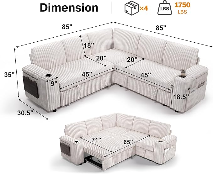 Vipbear 86" Modular Sectional Sleeper Sofa - Image 2
