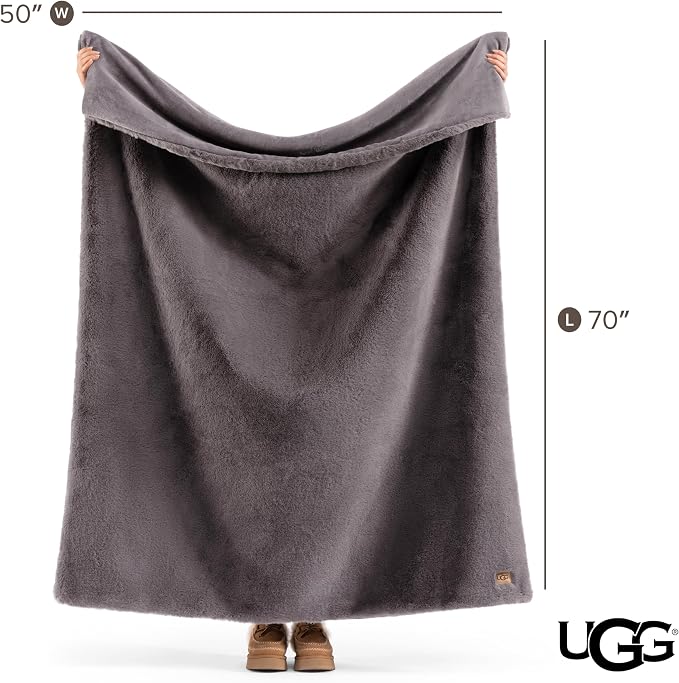 UGG Euphoria Throw Blanket, Faux Fur Blanket, Charcoal Grey | Reversible Fluffy - Image 8
