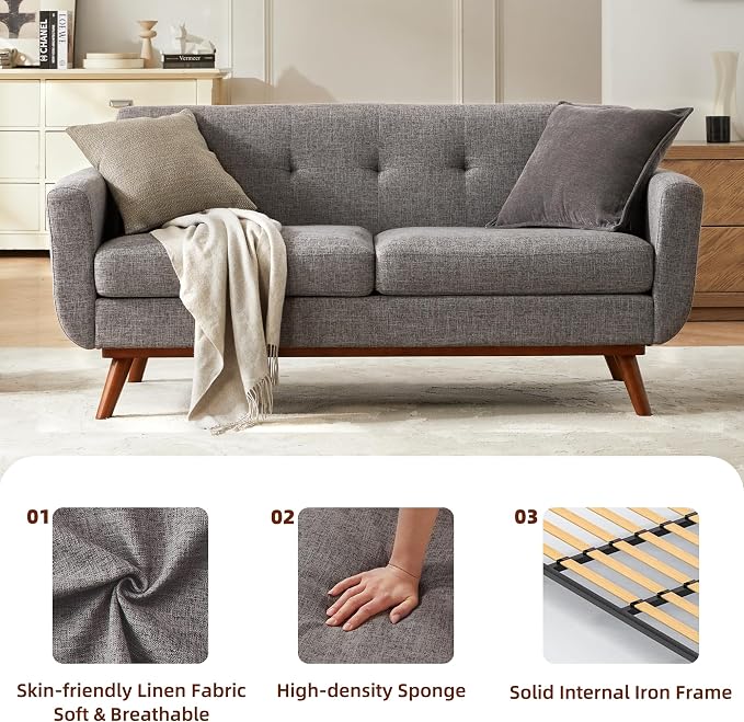 Kingfun 65.2" W Loveseat Sofa, Mid Century Modern Decor Love Seat Couches - Image 7