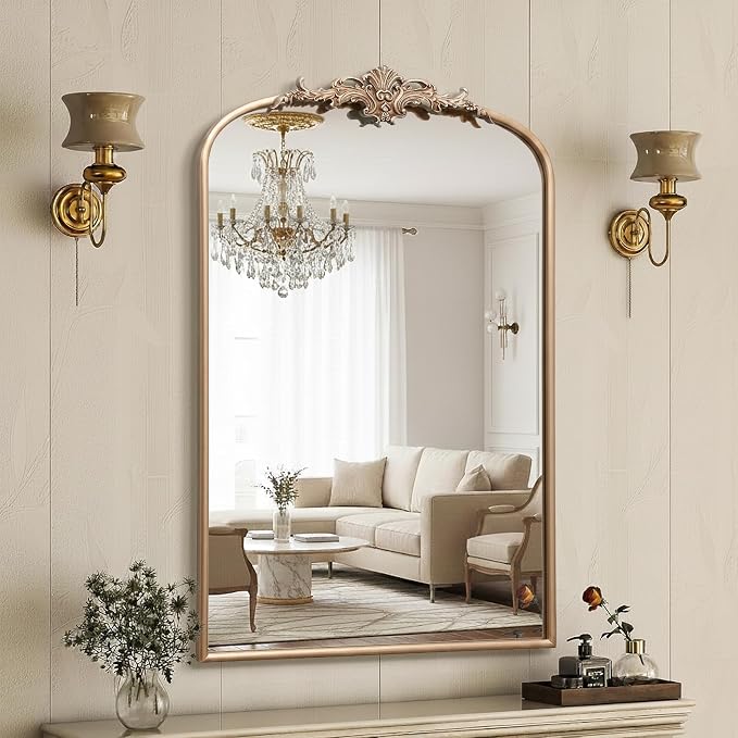 Besdomus Large Antique Wall Mirror: 24"x36" French Arched Champagne Gold - Image 5