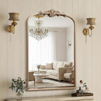 Besdomus Large Antique Wall Mirror: 24"x36" French Arched Champagne Gold - Image 5