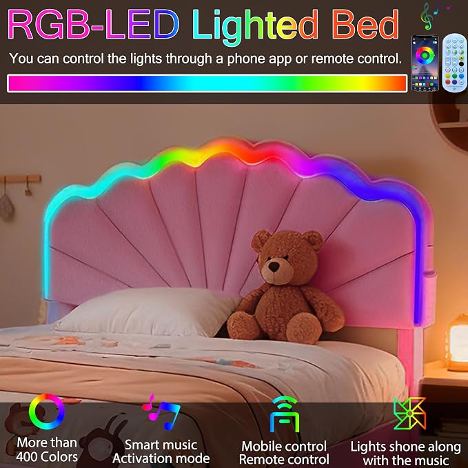 Full Upholstered Bed with 2 Drawers, Charging Station and LED Lighting - Image 9