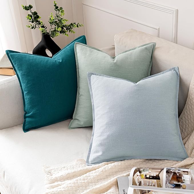 MIULEE Decorative Linen Pillow Covers 20x20 Inch Teal Blue | Boho Farmhouse​ - Image 5