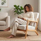 Mid Century Modern Accent Chair, Upholstered Corduroy Armchair - Image 9
