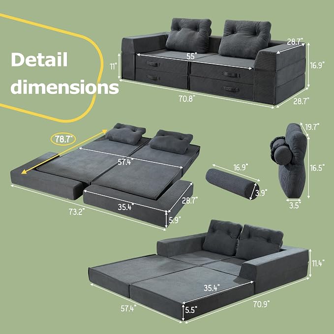 Folding Sofa Bed, 4 in 1 Convertible Sleeper Chair - Image 2