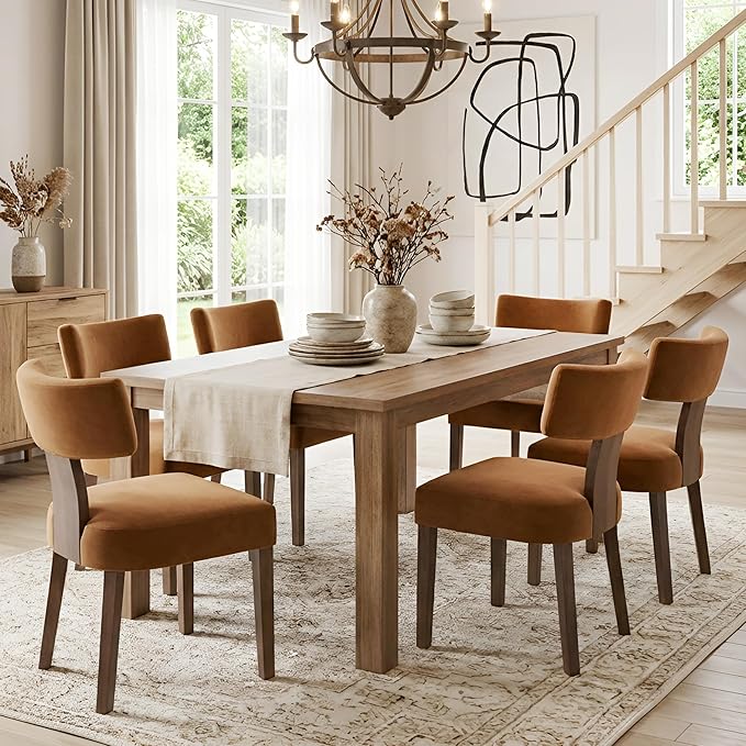 HNY Mid Century Modern Dining Chairs, Velvet Fabric Farmhouse Upholstered and by HNY