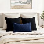 MIULEE Navy Chenille Couch Lumbar Throw Pillow Covers, 12x20 | Set of 2 - Image 4