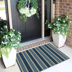 Front Door Mat Outside Entrance, 2x3 Navy Blue Coastal Striped Rug | Non-Slip - Image 3