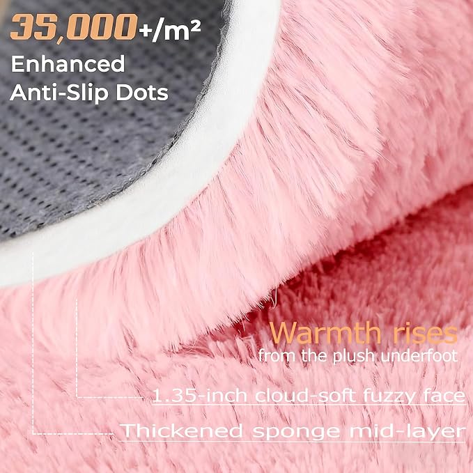 Pink Rugs for Bedroom Girls: 8x10 Fluffy Shag Soft Washable Rug Large Fuzzy - Image 4