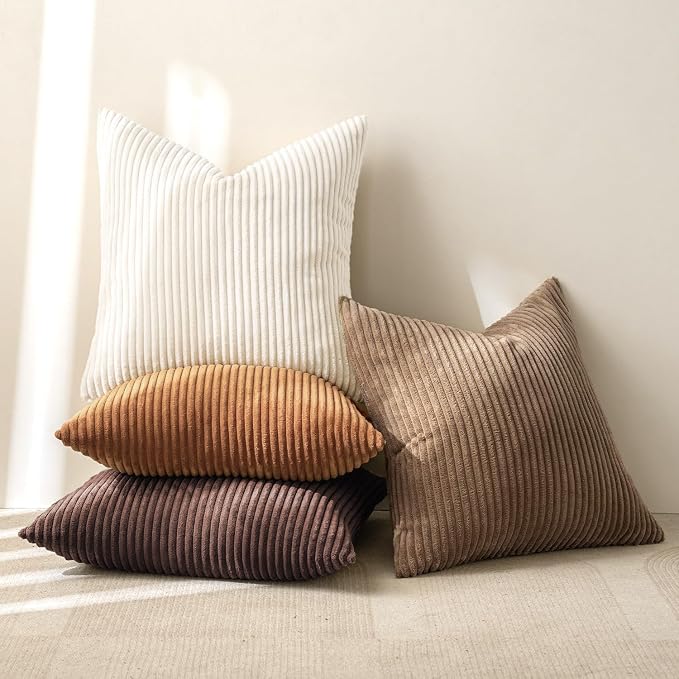 MIULEE Fall Corduroy Decorative Throw Pillow Covers Brown Series 24x24 | Set of - Image 7