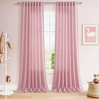 Rose Linen Curtains 108 Inches Long 2 Panels Set by Nanspring