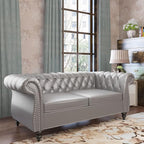 ORRD 2 Piece Living Room Set, Chesterfield Leather Sofa Couch Chair - Image 6