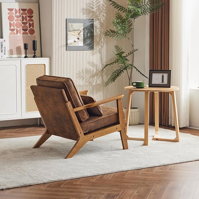 Karl home Accent Chair Wide Armrest Mid-Century Lounge Chair Bronzing Cloth - Image 6