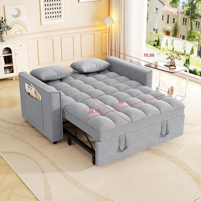 3-in-1 Convertible Sleeper Sofa Bed, 55 inch Small Couch - Image 3