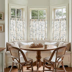 Blue on Beige Linen Kitchen Curtains Rod Pocket 26W X 36L 2 Panels | Elisa - Image 3