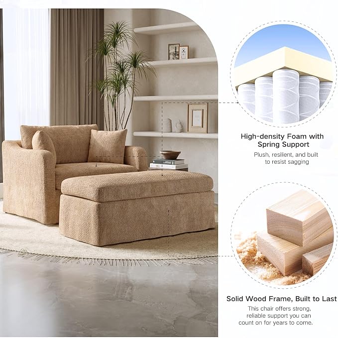 Oversized Armchair with Ottoman, 43.9" W Chenille Accent Chaise Lounge Sofa - Image 5