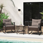 Tangkula 3 Pieces Outdoor Rocking Chairs Set, Rattan Heavy Duty Cushioned - Image 8