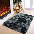 2x3 Tie-Dyed Black and Grey Fluffy Area Rug Non-Slip - Image 2