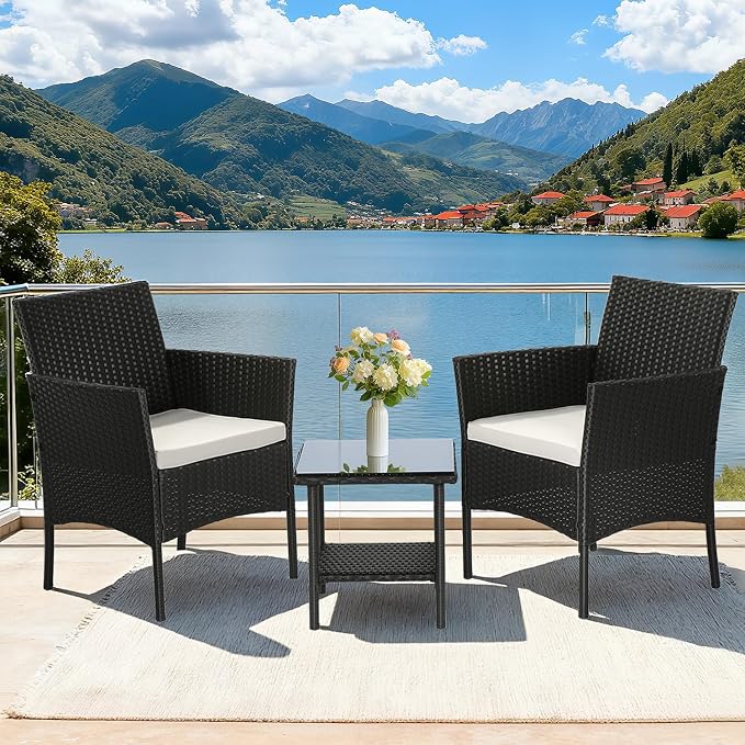 FDW Wicker Outdoor Furniture Patio Furniture Set of 3 Rattan Patio Chairs - Image 2
