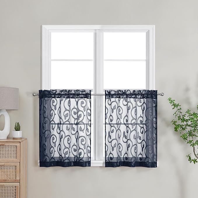 Curtain, Furman Navy Blue, 24 Inch Length, 2 Panels Set, Light Filtering by OWENIE