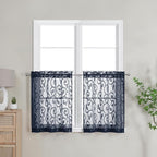 Curtain, Furman Navy Blue, 24 Inch Length, 2 Panels Set, Light Filtering by OWENIE