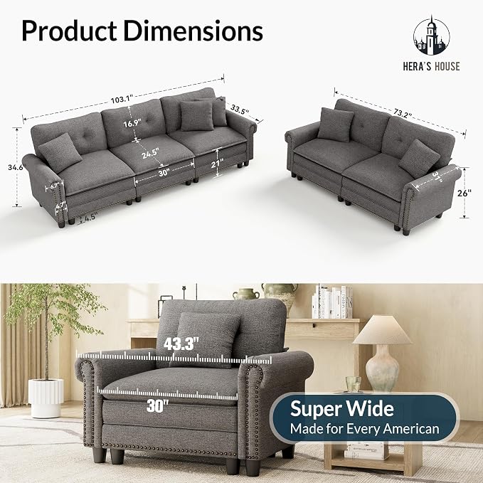 HERA'S HOUSE 2 Pieces Modular Sectional Sofa Sets, Oversized Couch Set - Image 2