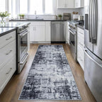 2.6x8 Washable Runner Rug：Modern Abstract Soft Carpet Dark Black | by FXRHLP