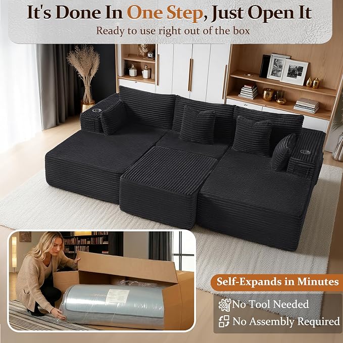 108" Cloud Sectional Couch, Comfort Sleep Sofa - Image 3