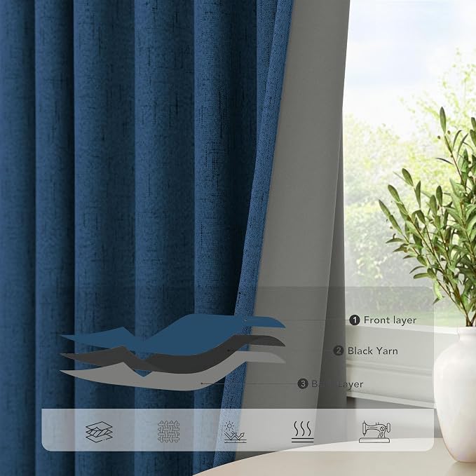 Navy Blue Short Blackout Curtains 54 Inch Length 2 Panels - Image 5