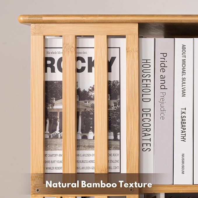 YOWOS Rotating Bookshelf Tower, 360° Display Spinning Bookcase, Bamboo - Image 6