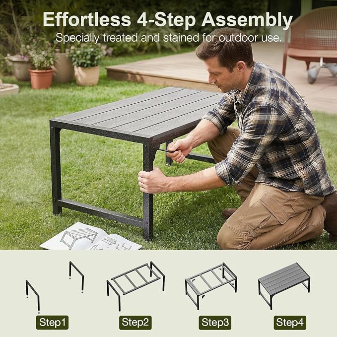 ODK Outdoor Coffee Table, Rectangle Weather-Resistant Patio Coffee Table - Image 5