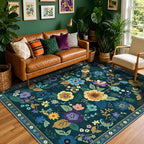 RELEANY Floral Washable 8x10 Area Rugs Teal/Purple | Flower Carpet Print Boho - Image 9