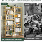 Homykic Double Wide Bamboo Bookshelf, 6-Tier Large Open Bookcase - Image 5
