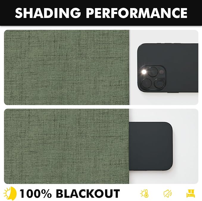 MIULEE 100% Blackout Linen Curtains 42 x 72 Inch Olive Green 2 Panels | Thermal - Image 7
