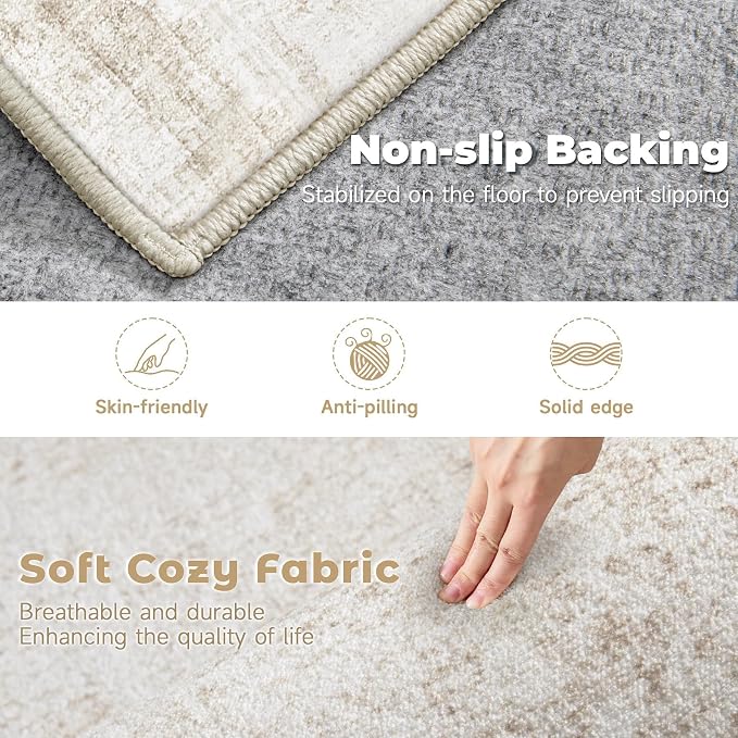 8x10 Area Rugs Washable Rug: Abstract Neutral Rugs Modern Non Slip Area Rug - Image 3
