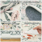 PLHXFR 2.6x10 Washable Runner Rug：Floral Indoor Kitchen Carpet Green Beige | - Image 7