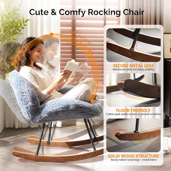 VINGLI 25.6" Extra Wide Criss Cross Nursery Rocking Chair, Cute Curved 115° - Image 4