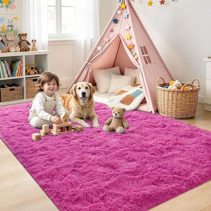 Noahas 5x7 Hot Pink Fluffy Soft Area Rug Non-Slip - Image 4
