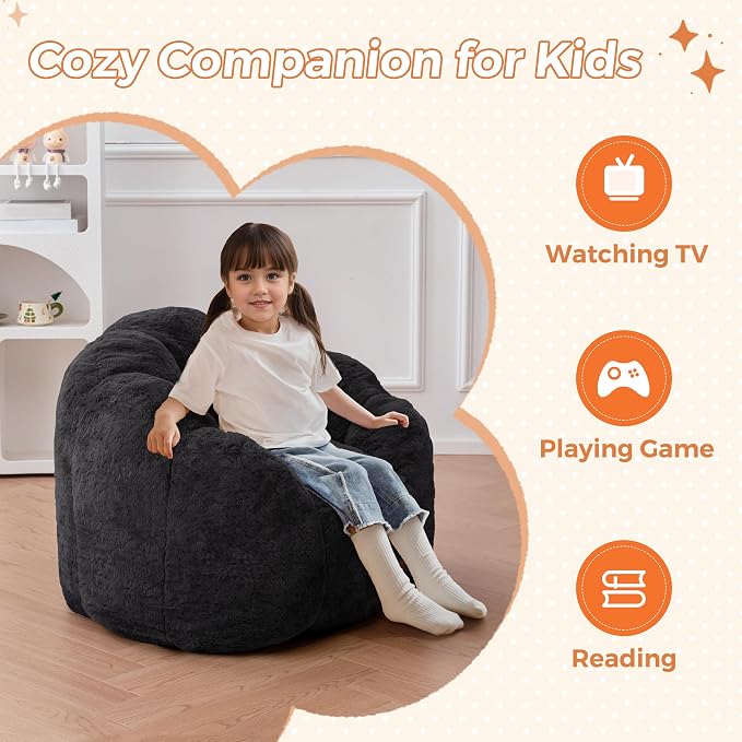 MAXYOYO Kids Bean Bag Chair, Floral Shaped Bean Bag Sofa, Plush Faux Fur - Image 6