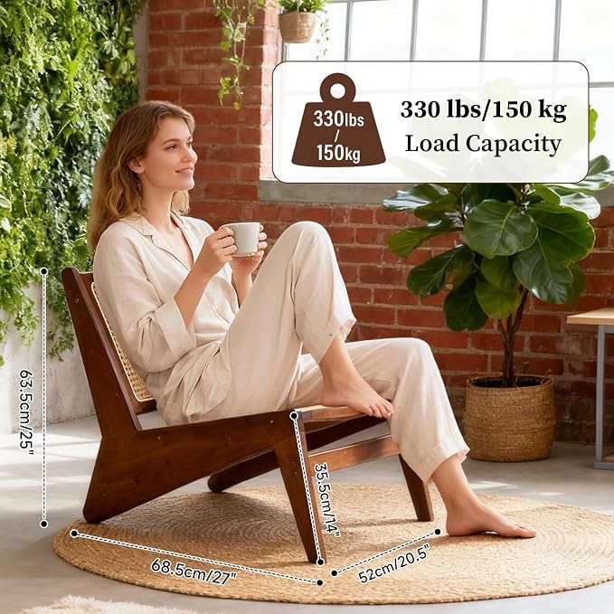 Furlide Rattan Chair 2Pcs, Mid-Century Accent Chair, Rattan Lounge Chair - Image 2