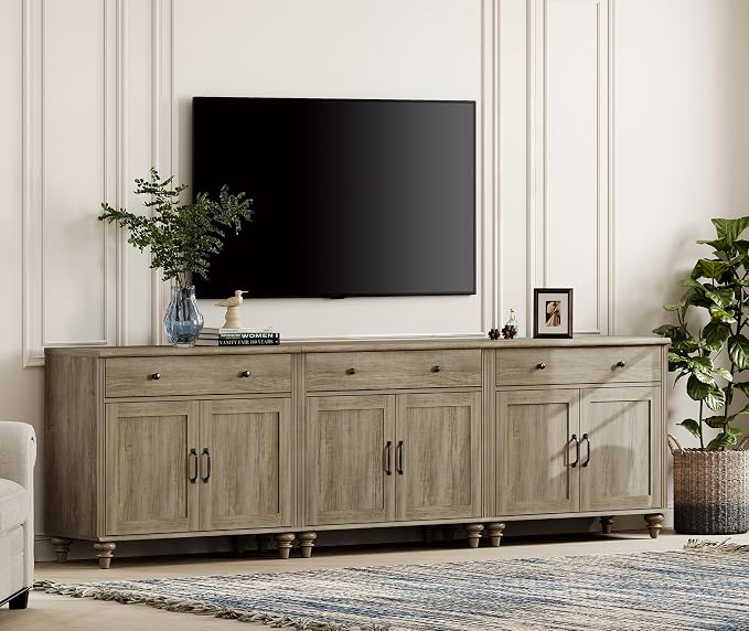 WAMPAT Farmhouse TV Stand for 100 Inch TV, 3-in-1 TV Console Table for - Image 2
