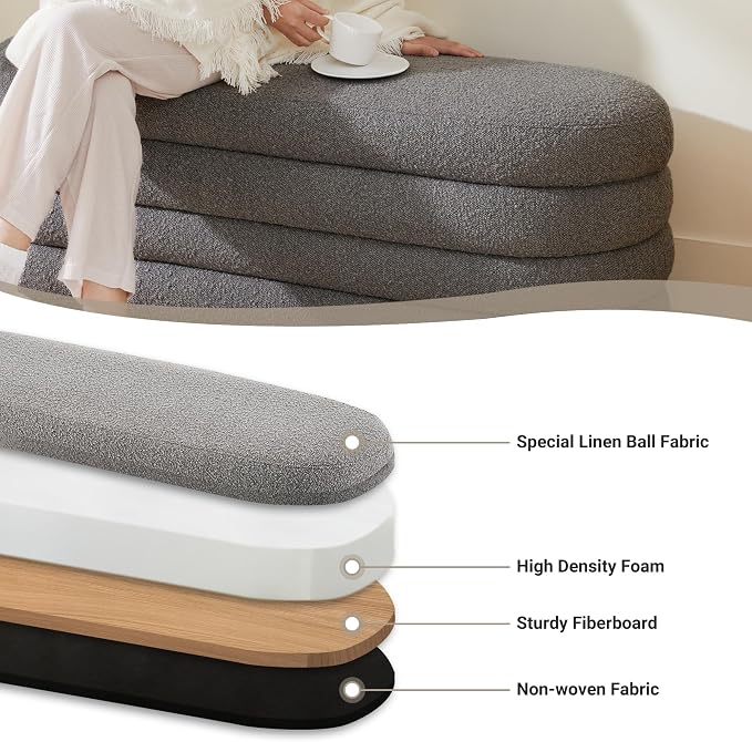 Busaurus Storage Ottoman Bench 49.2 Inch Upholstered Fabric Storage Bench - Image 4
