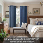 Navy Curtains 38 Inch Width for Kitchen Door 2 Panel Back Tab Pocket Semi Sheer - Image 2