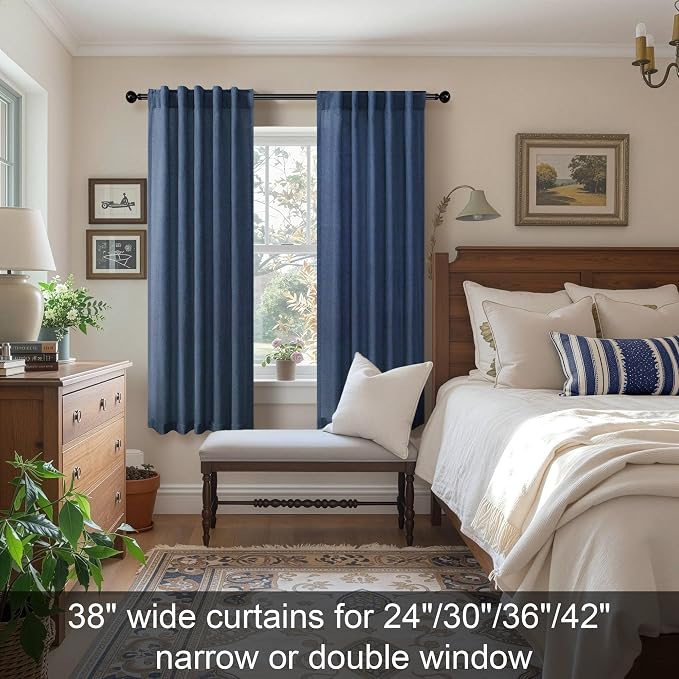 Navy Curtains 38 Inch Width for Kitchen Door 2 Panel Back Tab Pocket Semi Sheer - Image 2