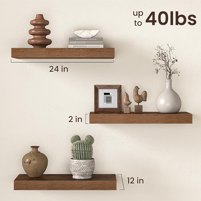 Fun Memories 12 Inch Deep Floating Shelf, 24 x 12 Rustic Wood Wall Shelf - Image 3