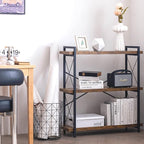 HCHQHS Bookshelf, 3-Tier Industrial Bookcase, Rustic Open Book Shelf, Wood and - Image 8