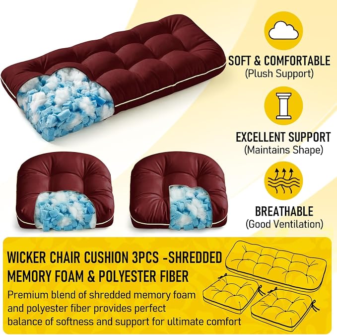 1 MIDDLE ONE Wicker Chair Cushions 3 Pieces Set - Image 3