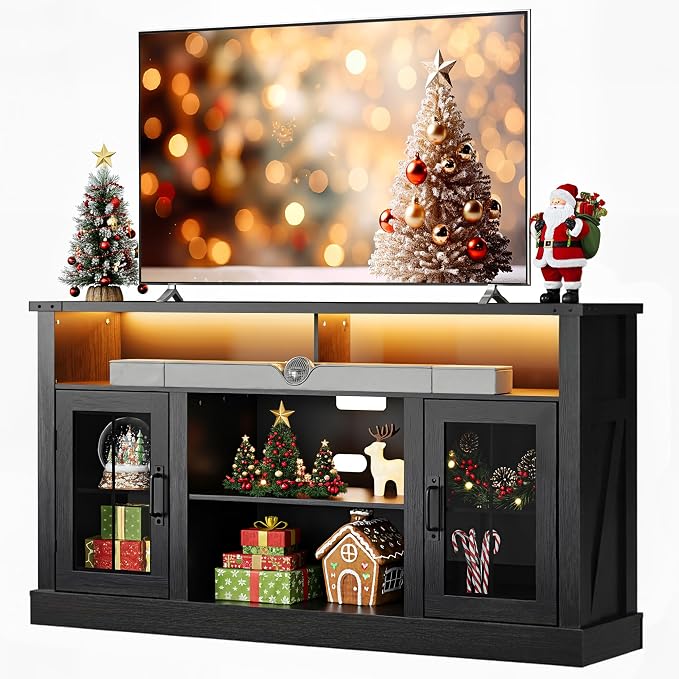 WLIVE Farmhouse TV Stand for 65 Inch TV, Tall Entertainment Center by WLIVE