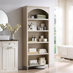 IFGET 76" Tall Arched Bookcase, Farmhouse 5 Tiers Large Arched Bookshelf Cabinet - Image 5